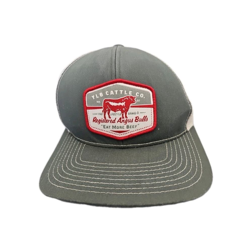 YLB CATTLE CO. Eat More Beef Angus Bulls Mesh Gray Trucker Hat Snapback Cap Cow